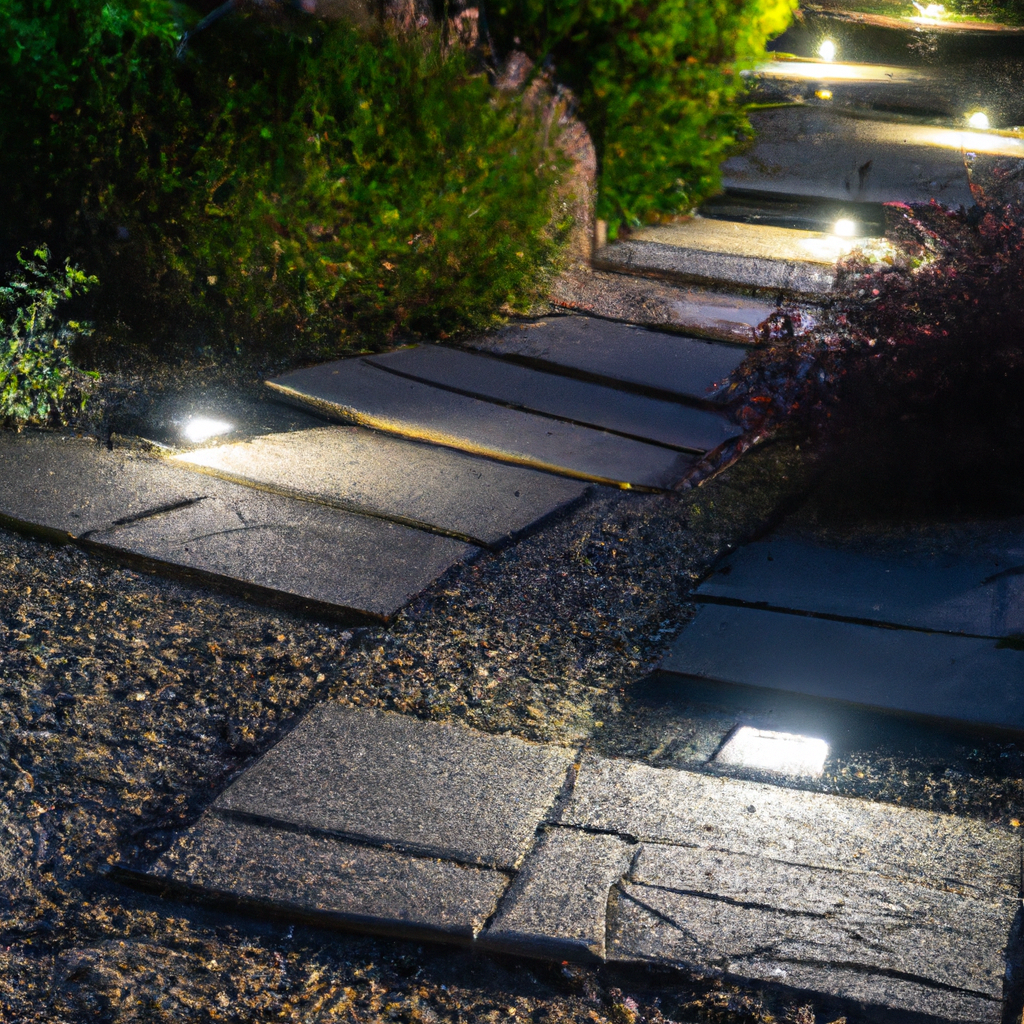 Caminho iluminado por lâmpadas solares de jardim