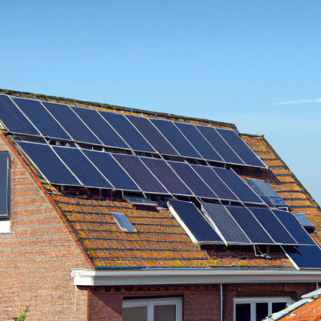 Painéis solares em um telhado residencial